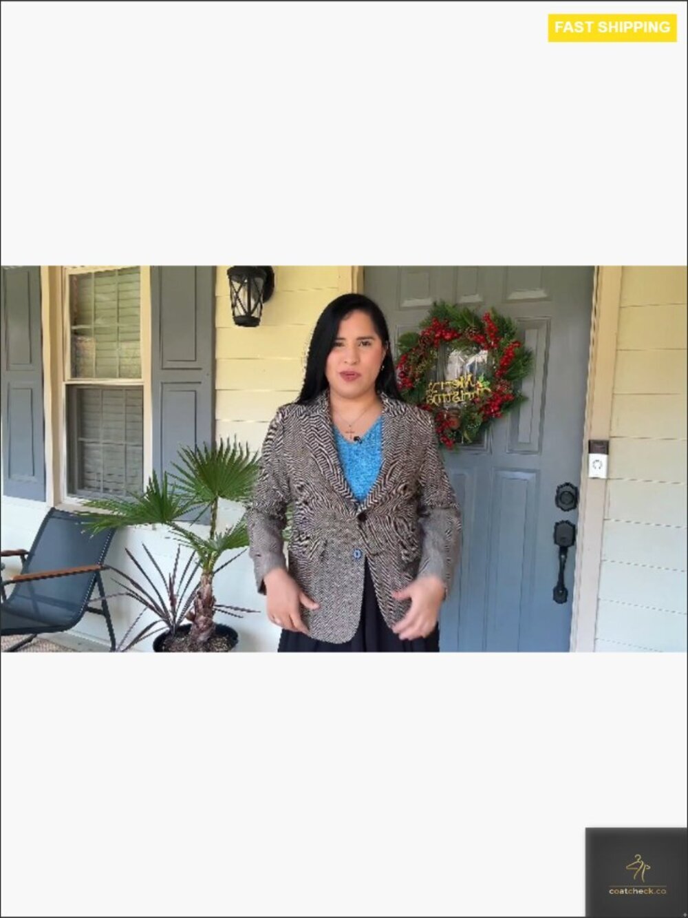 Herringbone Tweed Blazer Slim Fit Open Front Lined Casual Work Office Jacket - Picture 7 of 7
